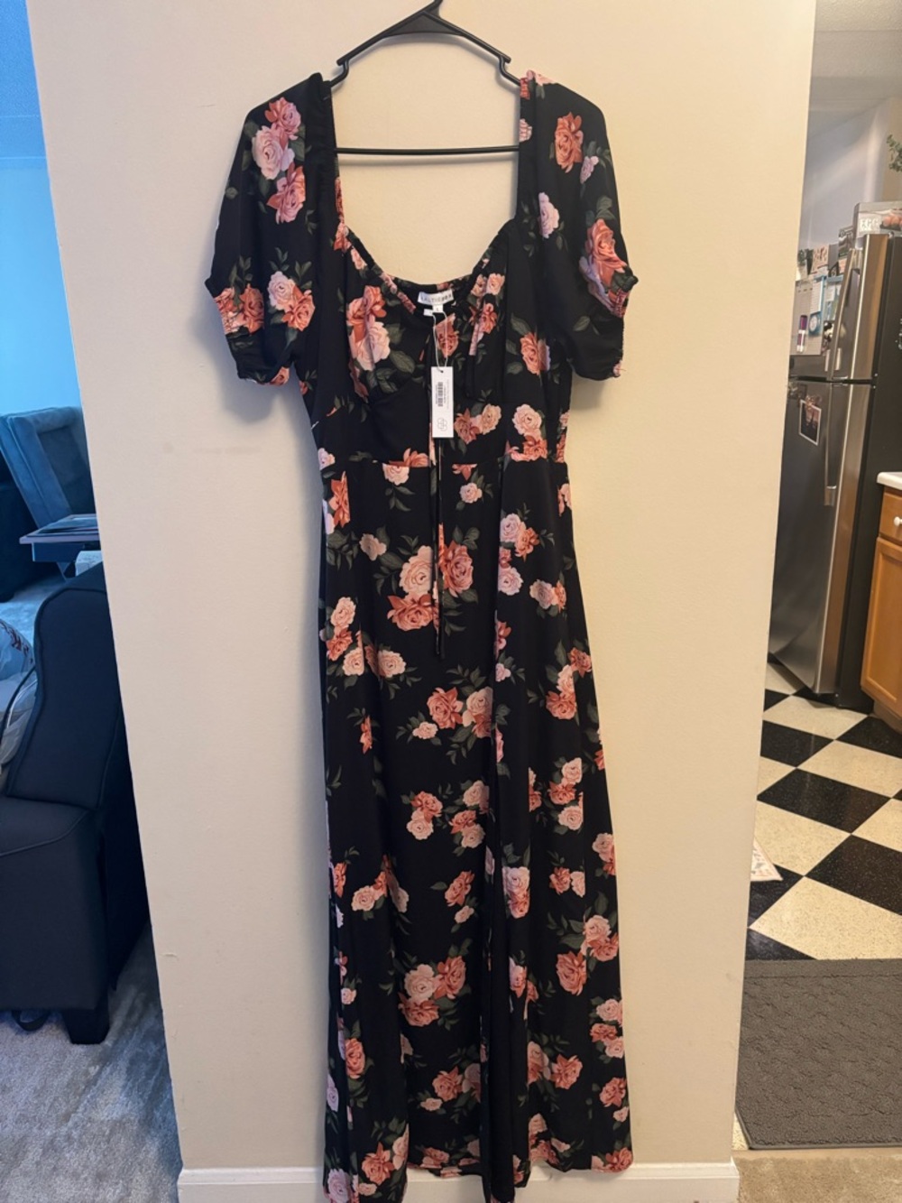 Baltic Born Black Maxi Dress with Pink Rose Print
